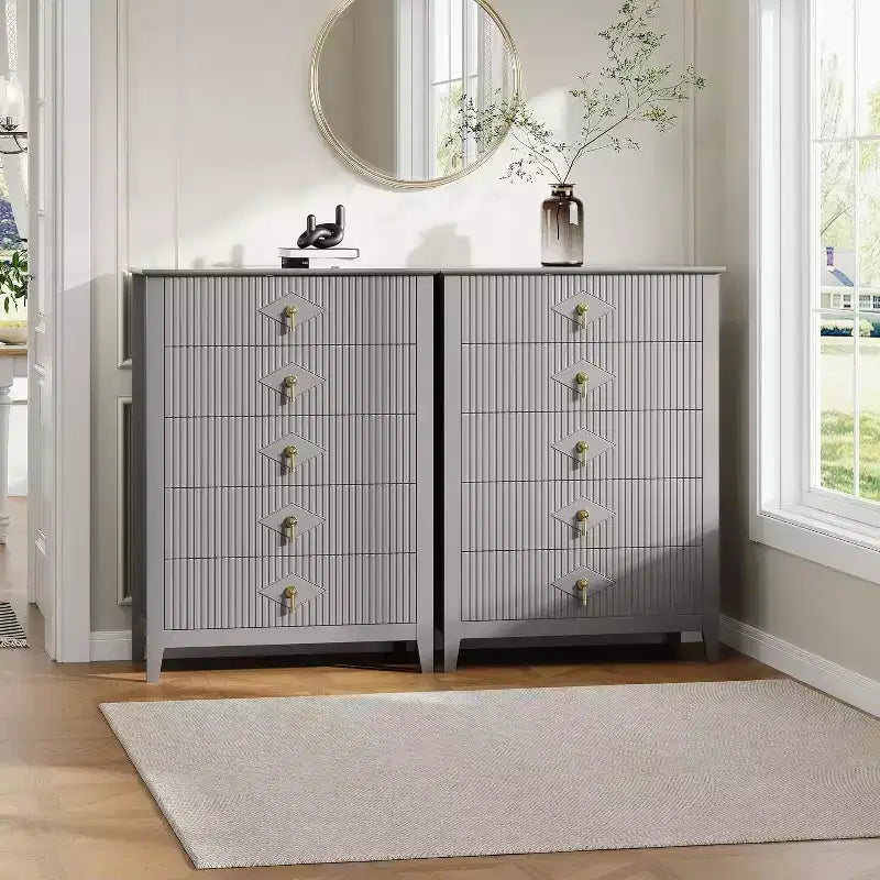 Commode cannelée à 6 tiroirs de 54 po – Armoire de rangement en bois moderne pour chambre et salon