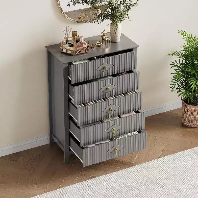 Commode cannelée à 6 tiroirs de 54 po – Armoire de rangement en bois moderne pour chambre et salon