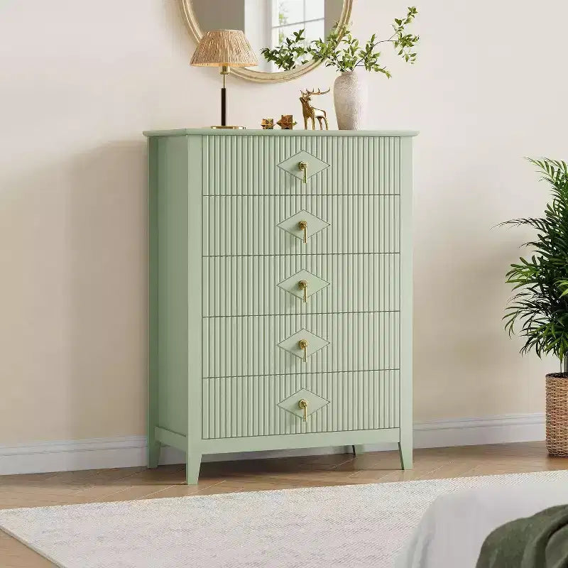 Commode cannelée à 6 tiroirs de 54 po – Armoire de rangement en bois moderne pour chambre et salon