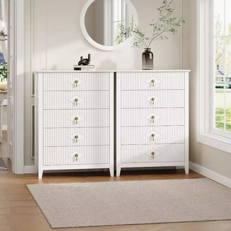 Commode cannelée à 6 tiroirs de 54 po – Armoire de rangement en bois moderne pour chambre et salon