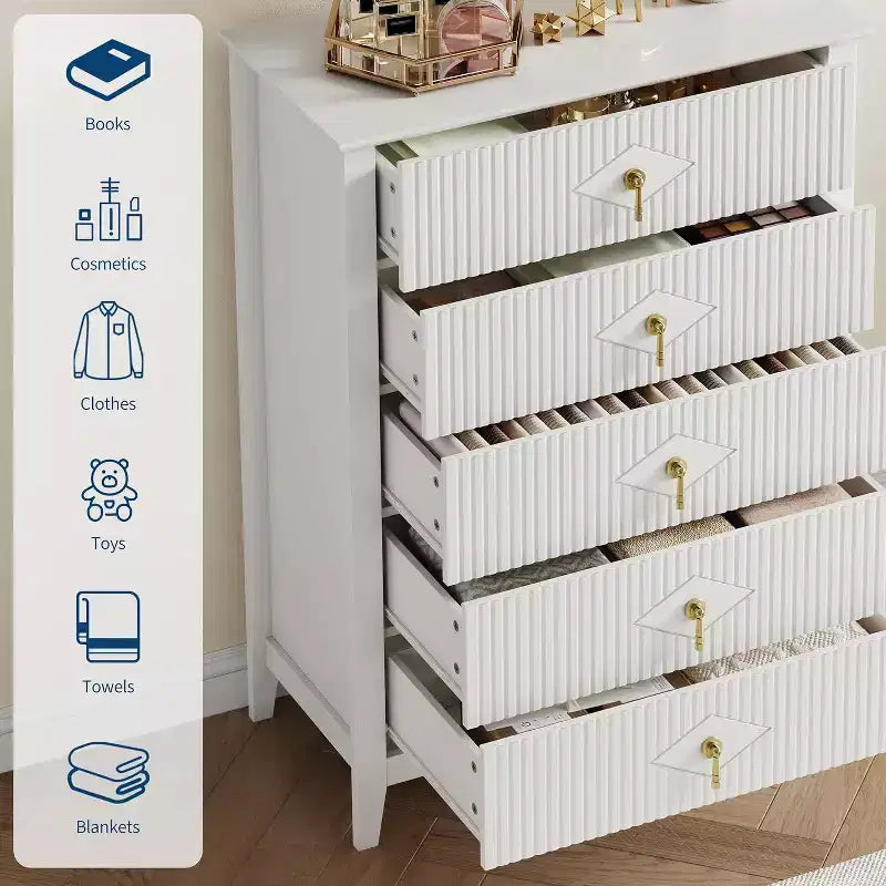 Commode cannelée à 6 tiroirs de 54 po – Armoire de rangement en bois moderne pour chambre et salon