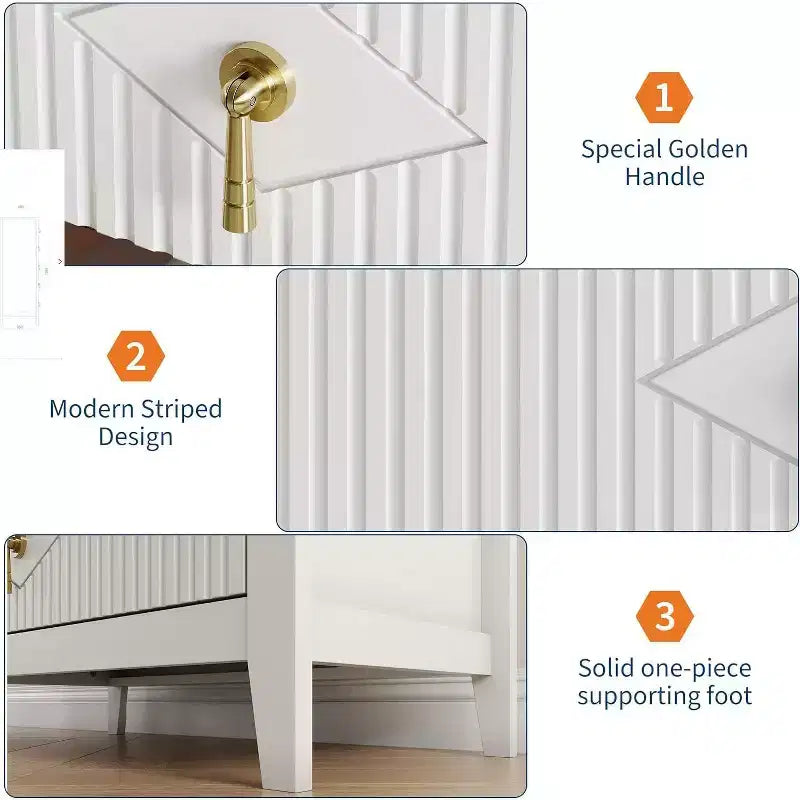Commode cannelée à 6 tiroirs de 54 po – Armoire de rangement en bois moderne pour chambre et salon