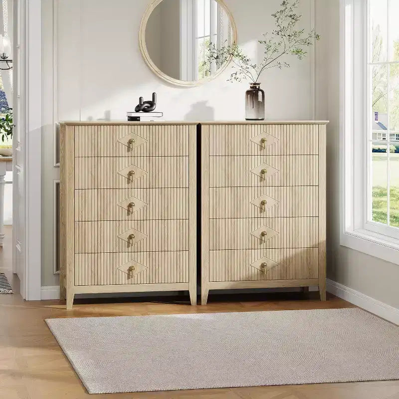 Commode cannelée à 6 tiroirs de 54 po – Armoire de rangement en bois moderne pour chambre et salon