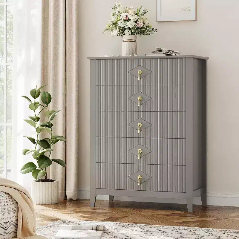 Commode cannelée à 6 tiroirs de 54 po – Armoire de rangement en bois moderne pour chambre et salon