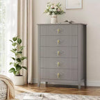 Commode cannelée à 6 tiroirs de 54 po – Armoire de rangement en bois moderne pour chambre et salon