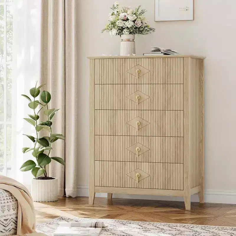 Commode cannelée à 6 tiroirs de 54 po – Armoire de rangement en bois moderne pour chambre et salon
