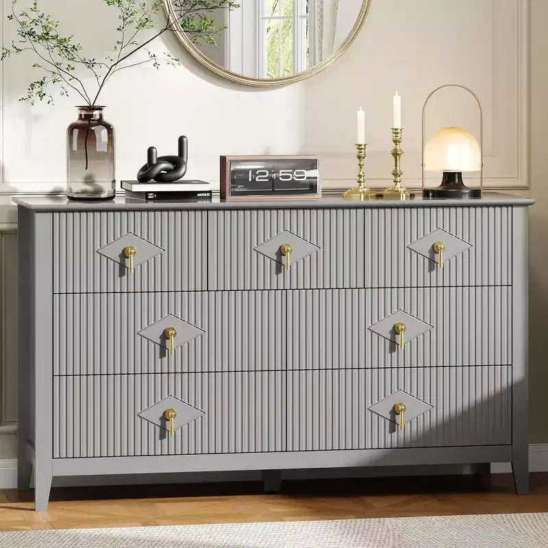 Commode à 7 tiroirs cannelés de 54 po – Armoire de rangement moderne en bois pour chambre et salon