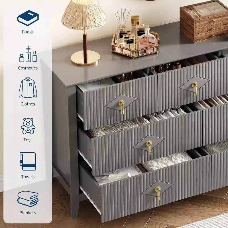 Commode à 7 tiroirs cannelés de 54 po – Armoire de rangement moderne en bois pour chambre et salon