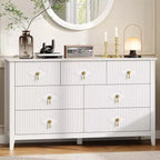 Commode à 7 tiroirs cannelés de 54 po – Armoire de rangement moderne en bois pour chambre et salon