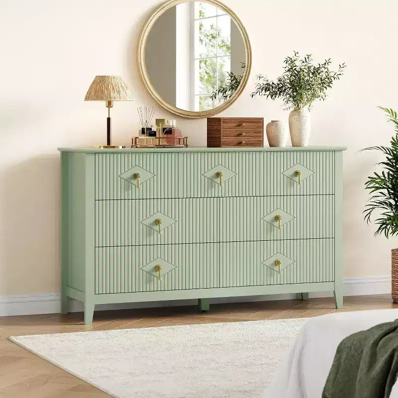 Commode à 7 tiroirs cannelés de 54 po – Armoire de rangement moderne en bois pour chambre et salon