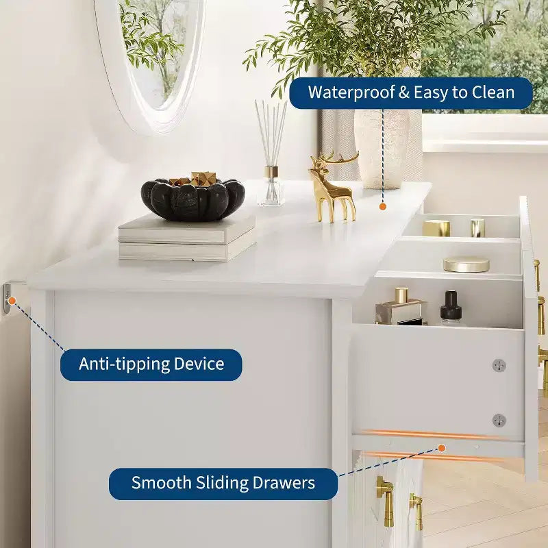 Commode à 7 tiroirs cannelés de 54 po – Armoire de rangement moderne en bois pour chambre et salon
