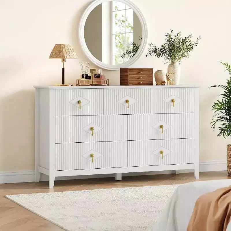 Commode à 7 tiroirs cannelés de 54 po – Armoire de rangement moderne en bois pour chambre et salon