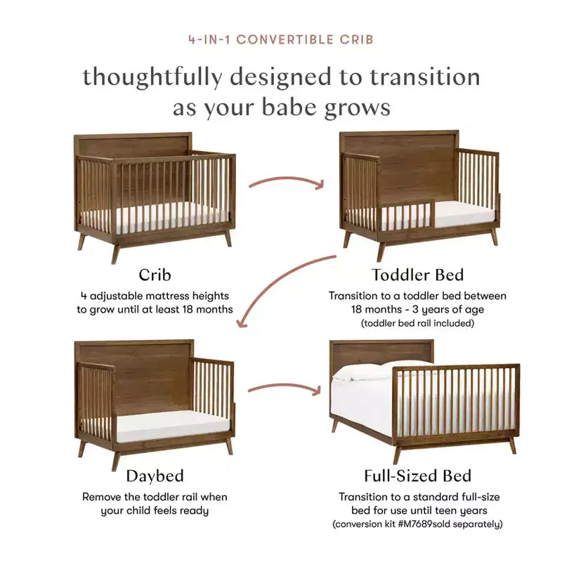 Lit de bébé convertible 4-en-1 Babyletto Palma Mid-Century avec kit de conversion pour lit de bambin