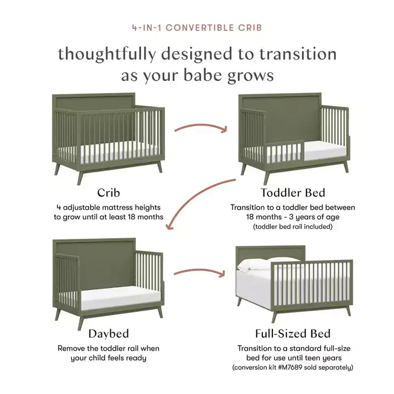 Lit de bébé convertible 4-en-1 Babyletto Palma Mid-Century avec kit de conversion pour lit de bambin