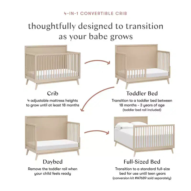 Lit de bébé convertible 4-en-1 Babyletto Palma Mid-Century avec kit de conversion pour lit de bambin