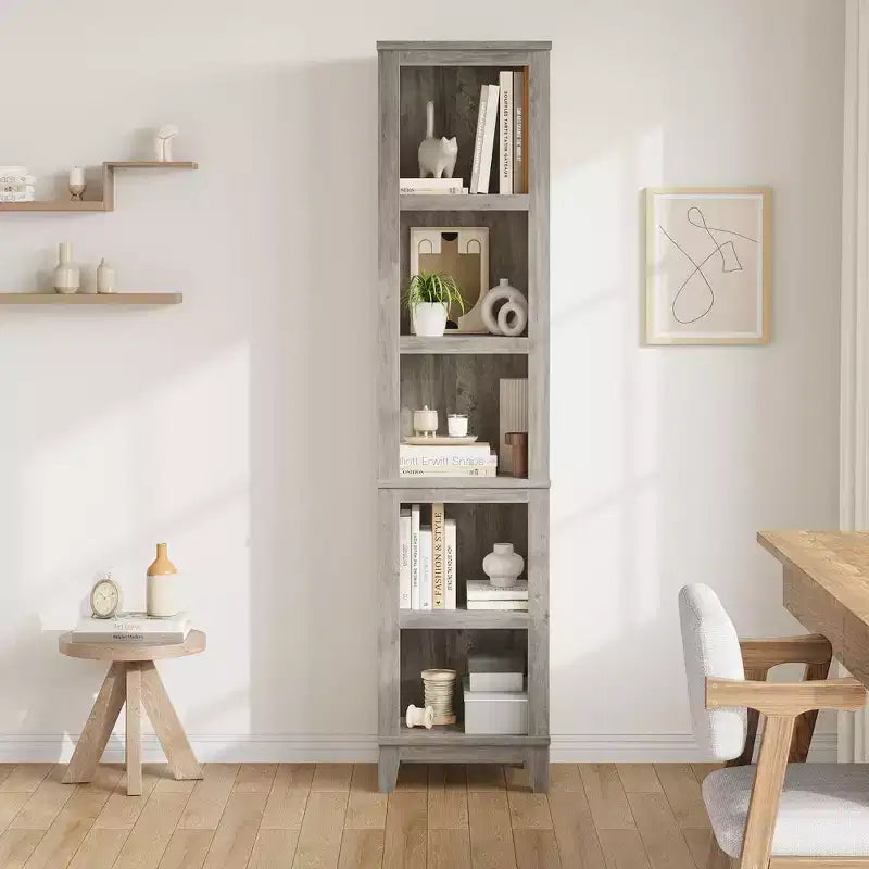 Bibliothèque à 5 niveaux, étagère de style rustique, bibliothèque en bois, étagère multi-niveaux en chêne de style vintage pour le bureau, le salon, la chambre à coucher