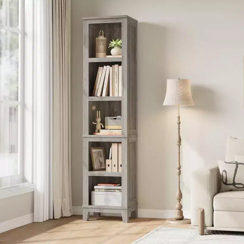 Bibliothèque à 5 niveaux, étagère de style rustique, bibliothèque en bois, étagère multi-niveaux en chêne de style vintage pour le bureau, le salon, la chambre à coucher