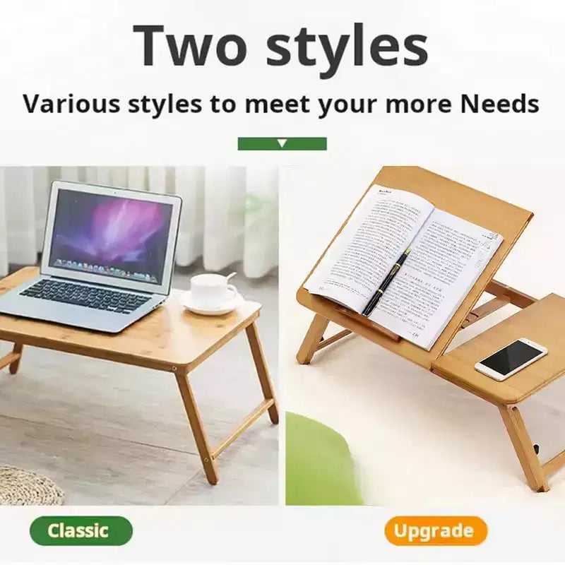 Table de lit réglable - Bureau portable en bambou 50x30cm pour dortoir et chambre à coucher, table pliante de lecture/écriture (couleur primaire, lot de 1)