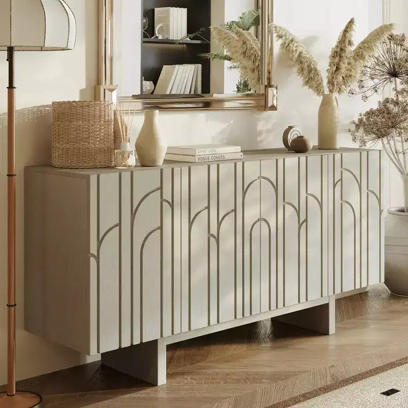 CLIHOME Buffet de rangement en bois moderne 4 portes autoportant, Meuble TV et Console