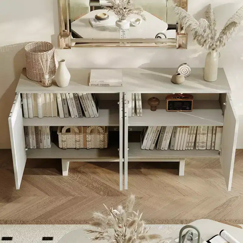 CLIHOME Buffet de rangement en bois moderne 4 portes autoportant, Meuble TV et Console