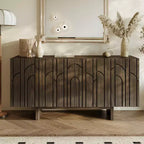 CLIHOME Buffet de rangement en bois moderne 4 portes autoportant, Meuble TV et Console