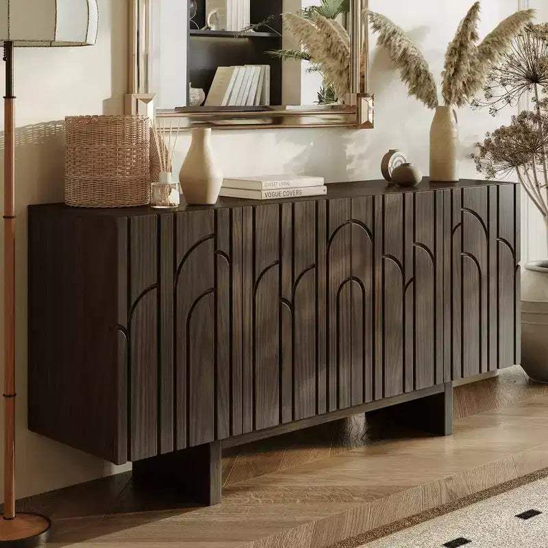 CLIHOME Buffet de rangement en bois moderne 4 portes autoportant, Meuble TV et Console