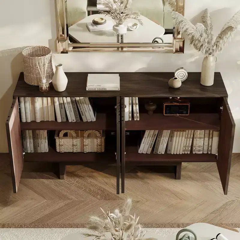 CLIHOME Buffet de rangement en bois moderne 4 portes autoportant, Meuble TV et Console