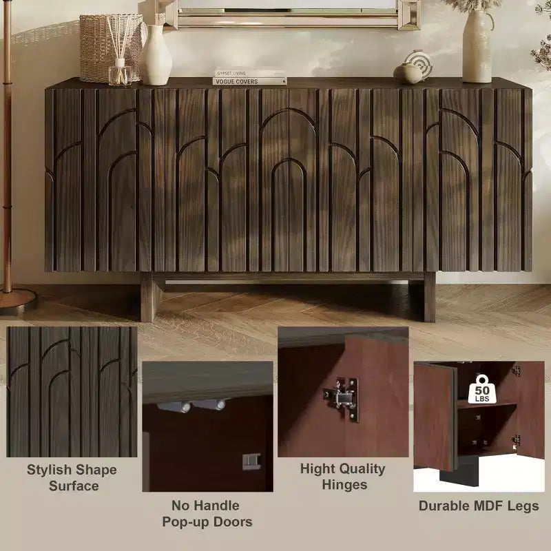 CLIHOME Buffet de rangement en bois moderne 4 portes autoportant, Meuble TV et Console