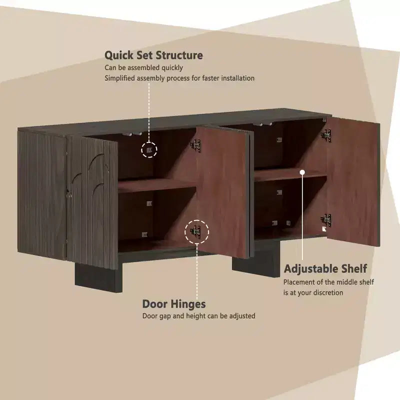 CLIHOME Buffet de rangement en bois moderne 4 portes autoportant, Meuble TV et Console