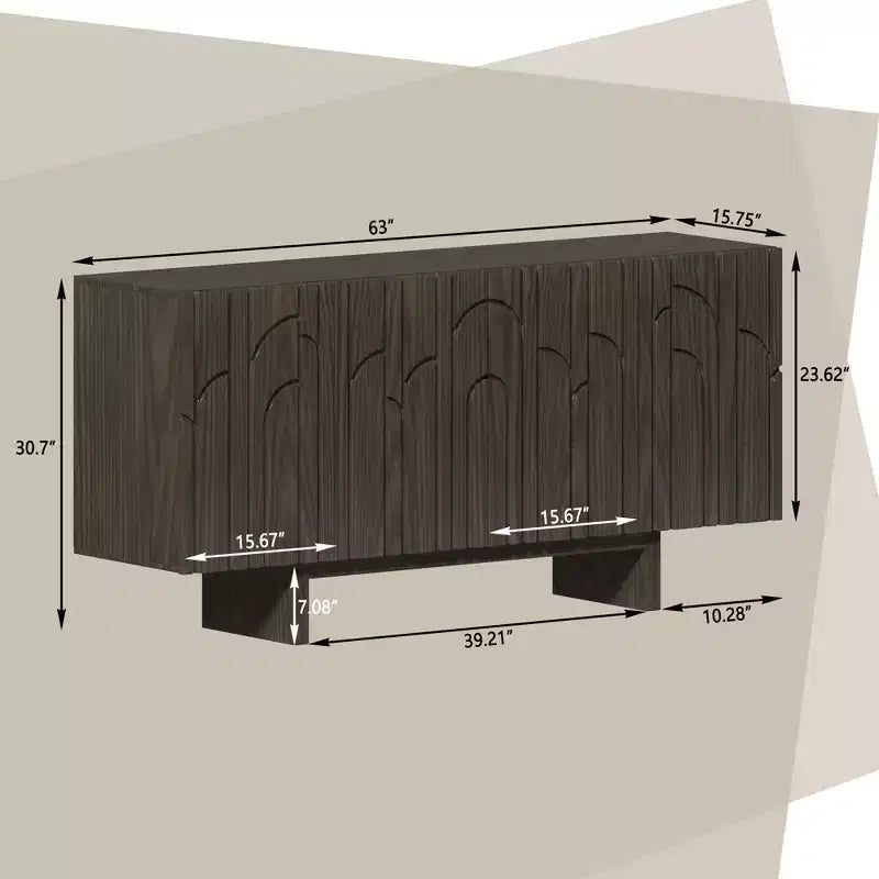 CLIHOME Buffet de rangement en bois moderne 4 portes autoportant, Meuble TV et Console