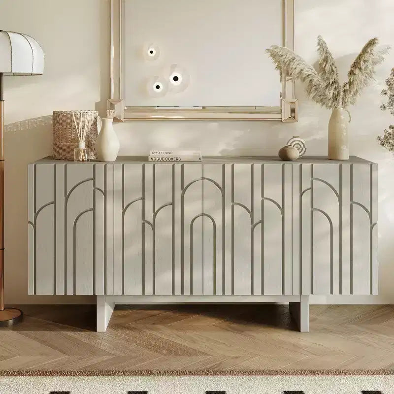 CLIHOME Buffet de rangement en bois moderne 4 portes autoportant, Meuble TV et Console