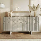CLIHOME Buffet de rangement en bois moderne 4 portes autoportant, Meuble TV et Console