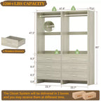 Système d'organisation de placard Besiost avec tiroirs en bois, armoire autoportante avec tringle à vêtements