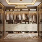 Système d'organisation de placard Besiost avec tiroirs en bois, armoire autoportante avec tringle à vêtements