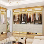 Système d'organisation de placard Besiost avec tiroirs en bois, armoire autoportante avec tringle à vêtements