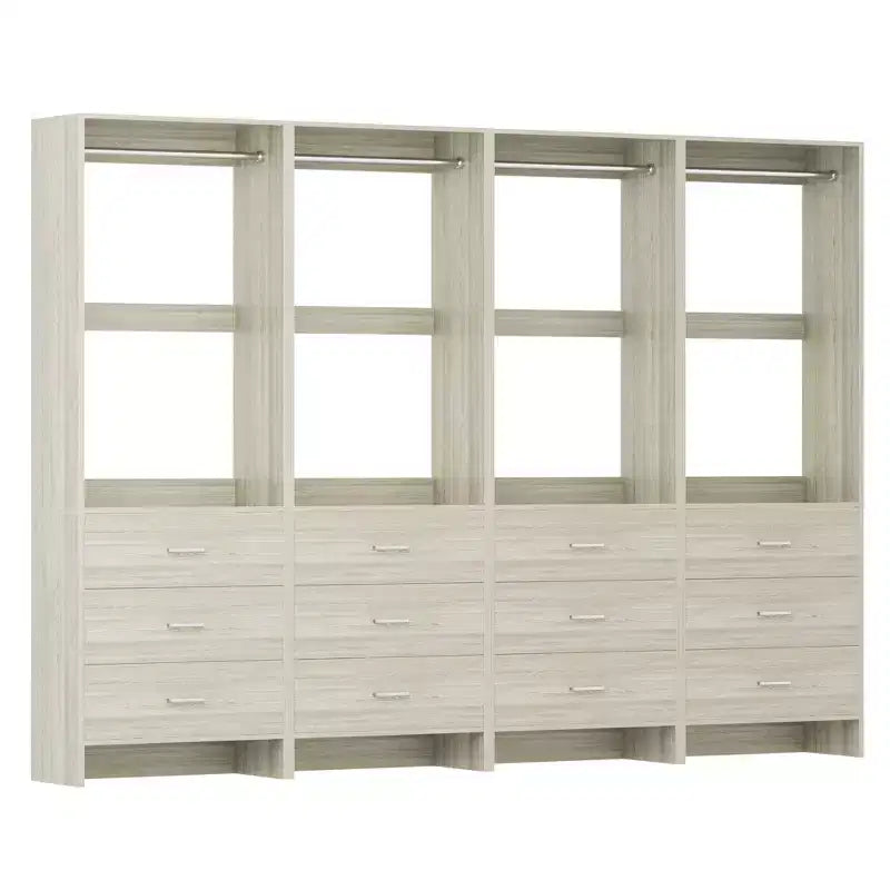 Système d'organisation de placard Besiost avec tiroirs en bois, armoire autoportante avec tringle à vêtements