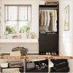 Système d'organisation de placard Besiost avec tiroirs en bois, armoire autoportante avec tringle à vêtements