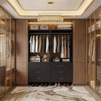 Système d'organisation de placard Besiost avec tiroirs en bois, armoire autoportante avec tringle à vêtements