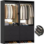 Système d'organisation de placard Besiost avec tiroirs en bois, armoire autoportante avec tringle à vêtements