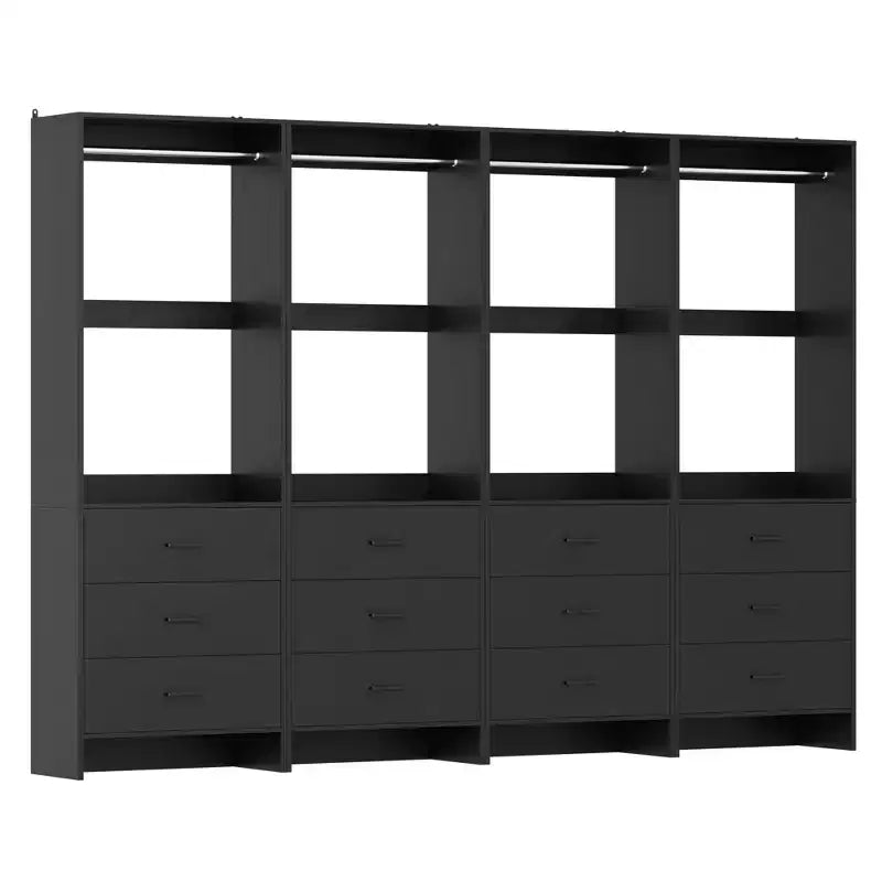 Système d'organisation de placard Besiost avec tiroirs en bois, armoire autoportante avec tringle à vêtements