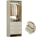 Système d'organisation de placard Besiost avec tiroirs en bois, armoire autoportante avec tringle à vêtements