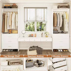 Système d'organisation de placard Besiost avec tiroirs en bois, armoire autoportante avec tringle à vêtements