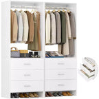 Système d'organisation de placard Besiost avec tiroirs en bois, armoire autoportante avec tringle à vêtements