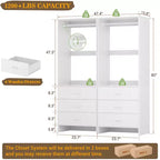 Système d'organisation de placard Besiost avec tiroirs en bois, armoire autoportante avec tringle à vêtements