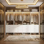 Système d'organisation de placard Besiost avec tiroirs en bois, armoire autoportante avec tringle à vêtements