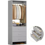 Système d'organisation de placard Besiost avec tiroirs en bois, armoire autoportante avec tringle à vêtements