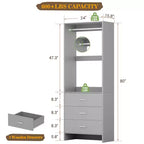 Système d'organisation de placard Besiost avec tiroirs en bois, armoire autoportante avec tringle à vêtements