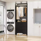 Système d'organisation de placard Besiost avec tiroirs en bois, armoire autoportante avec tringle à vêtements