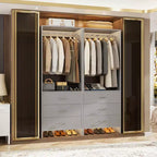 Système d'organisation de placard Besiost avec tiroirs en bois, armoire autoportante avec tringle à vêtements