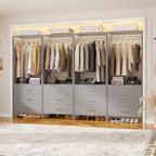 Système d'organisation de placard Besiost avec tiroirs en bois, armoire autoportante avec tringle à vêtements